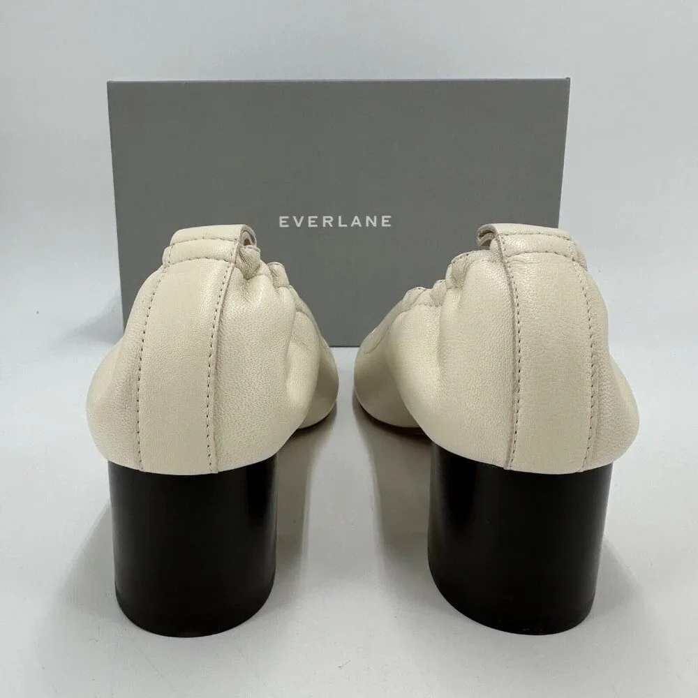 Everlane The Italian Leather Day Heel in Bone 5.5 Women's Elastic Back Comfort
